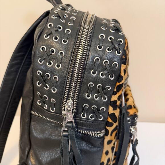 ASH Backpack Leather Leopard Print Cow Fur Bag Black Punk Rock Grunge Moto Indie main image 11